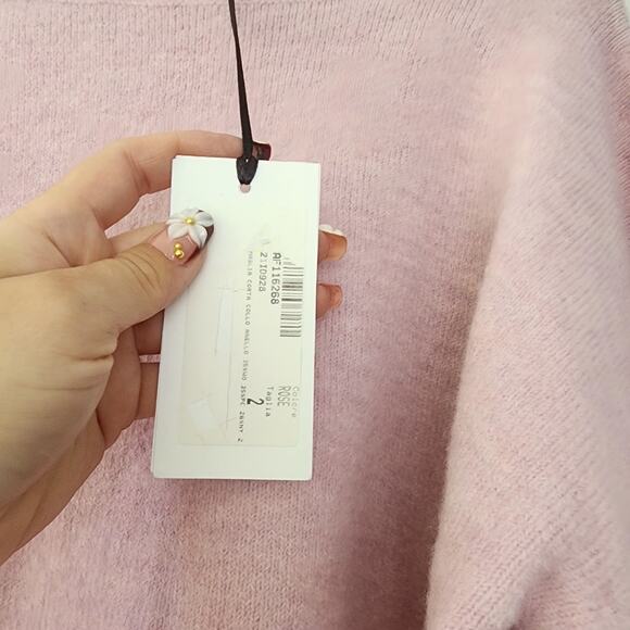 Virna Dro Italy cropped Sweater dusy pink Rose wool 2 (US S )Boxy NWT mock neck - Picture 7 of 11